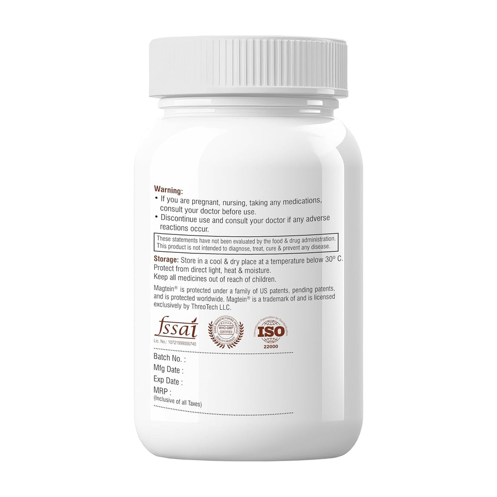 Biotrex Nutraceuticals Magtein Magnesium L-Threonate Supplement, Highly Bioavailable Form of Magnesium, Supports Sleep Health And Cognitive Function - 30 Veg Capsules