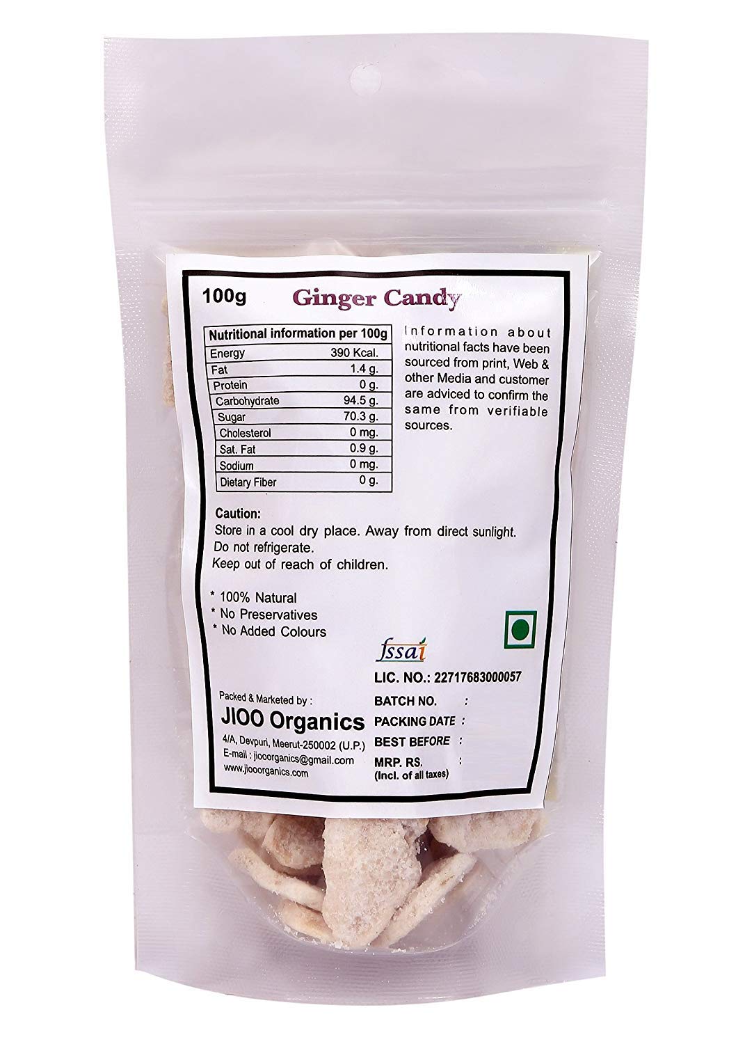 Jioo Organics Ginger Candy - 100 gms