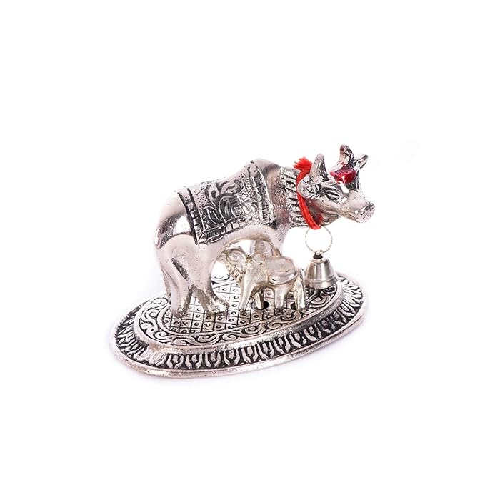 Ecraftindia Handcrafted Cow and Calf Figurine | Silver