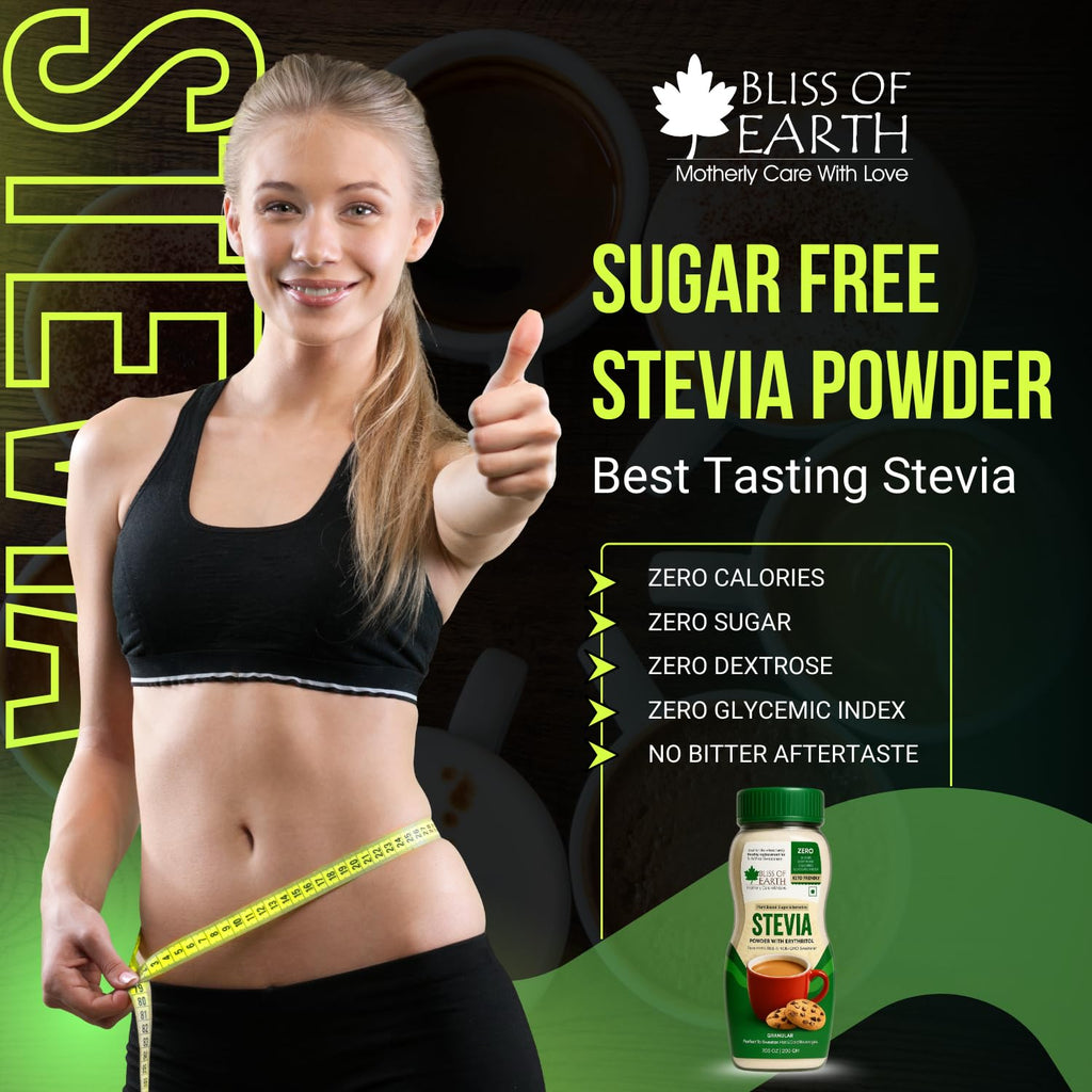 Bliss of Earth Stevia Powder, Organic Sugar Free Zero Calorie Sweetener Diabetic and Keto Friendly 99.8% Purity Vegetarian Gluten Free Quick Dissolve (200 gm (Pack of 1))