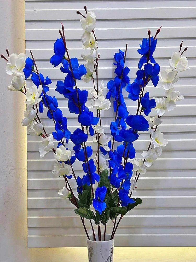 Artificial Flowers Bunch Cherry Blossom Ideal for vase Without vase Blue Mix 55 cm height fabric