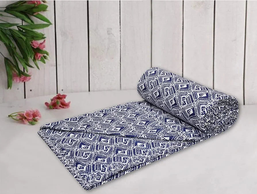 Trance Home Linen Pure Cotton Reversible Dohar Toddler Size Ac Quilt for Babies Colour Navy Blue Abstract