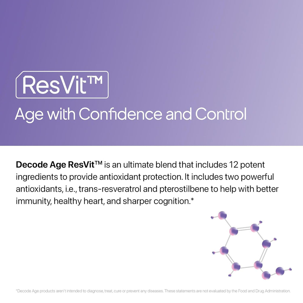 Decode Age Resveratrol Supplement 300 mg | 12-in-1 Antioxidant Supplement with Glutathione, Trans-Resveratrol & NAC for Cellular Repair, Healthy Skin, Hair, Immunity & Heart | GMO Free | Decode Age ResVit