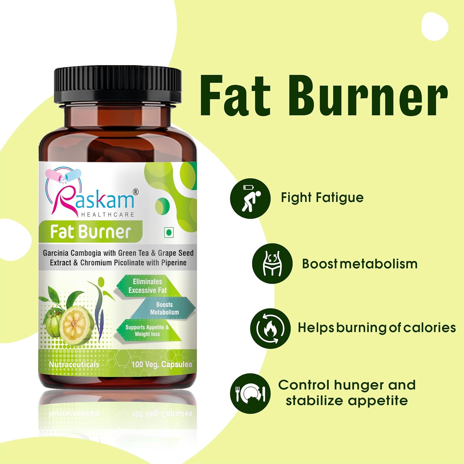 Fat Burner - 100 Capsules- Weight Loss Supplement with Garcinia Cambogia, Green Coffee Beans Green Tea Extract Metabolism Booster Belly Fat Burner for Men & Women
