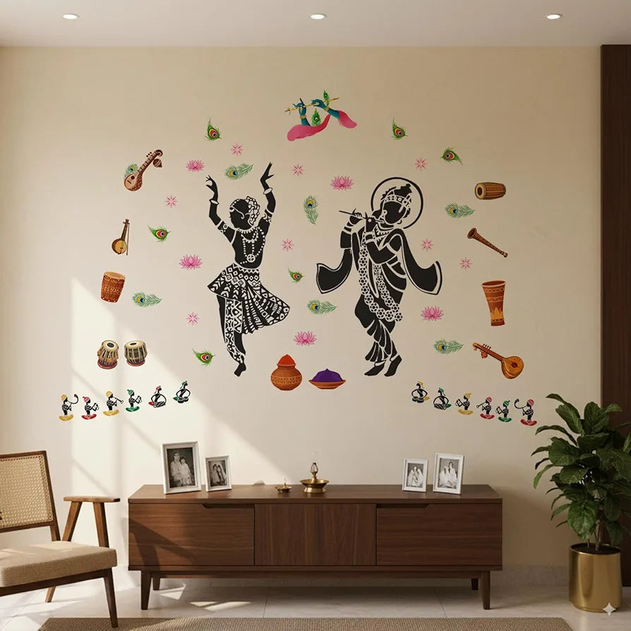 StickMe Lord Radhe Krishna Hindu God Creative Religious Wall Sticker - Self Adhesive Peel & Stick Vinyl Extra Large - 260 x 160 cm