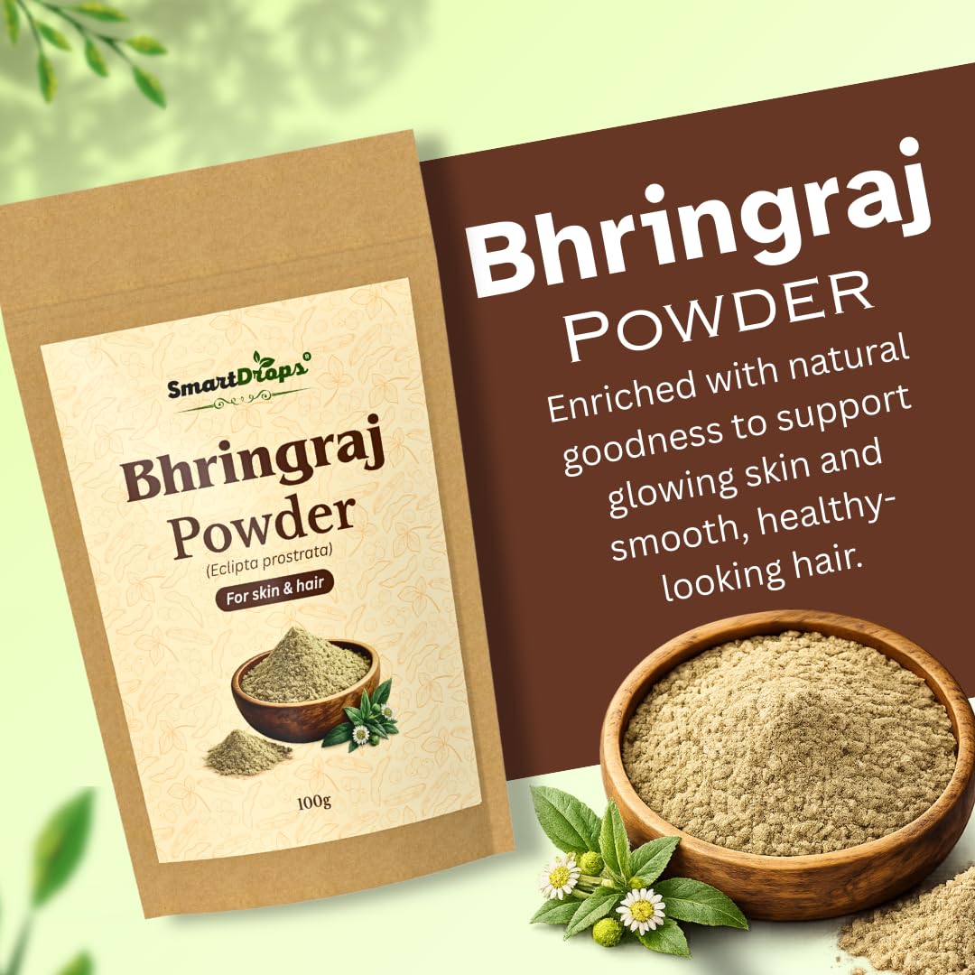 Smartdrops Bhringraj Fine Powder for Hair Rinse Preparation and Skin Pack Mixing DIY Scalp Care and Facial Routine Ingredient | 100g (Pack-1)