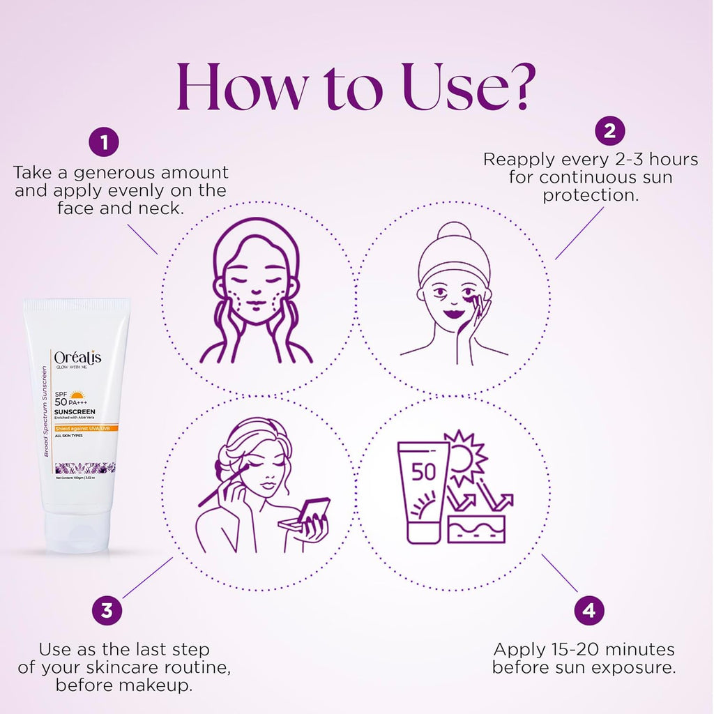 OrÃ©alis Sunscreen Cream 100gm with UVA UVB PA+ Protection | Moisturizer with Aloe Vera | Broad Spectrum Lightweight Non-Greasy Face Sunscreen for All Skin Types Men & Women