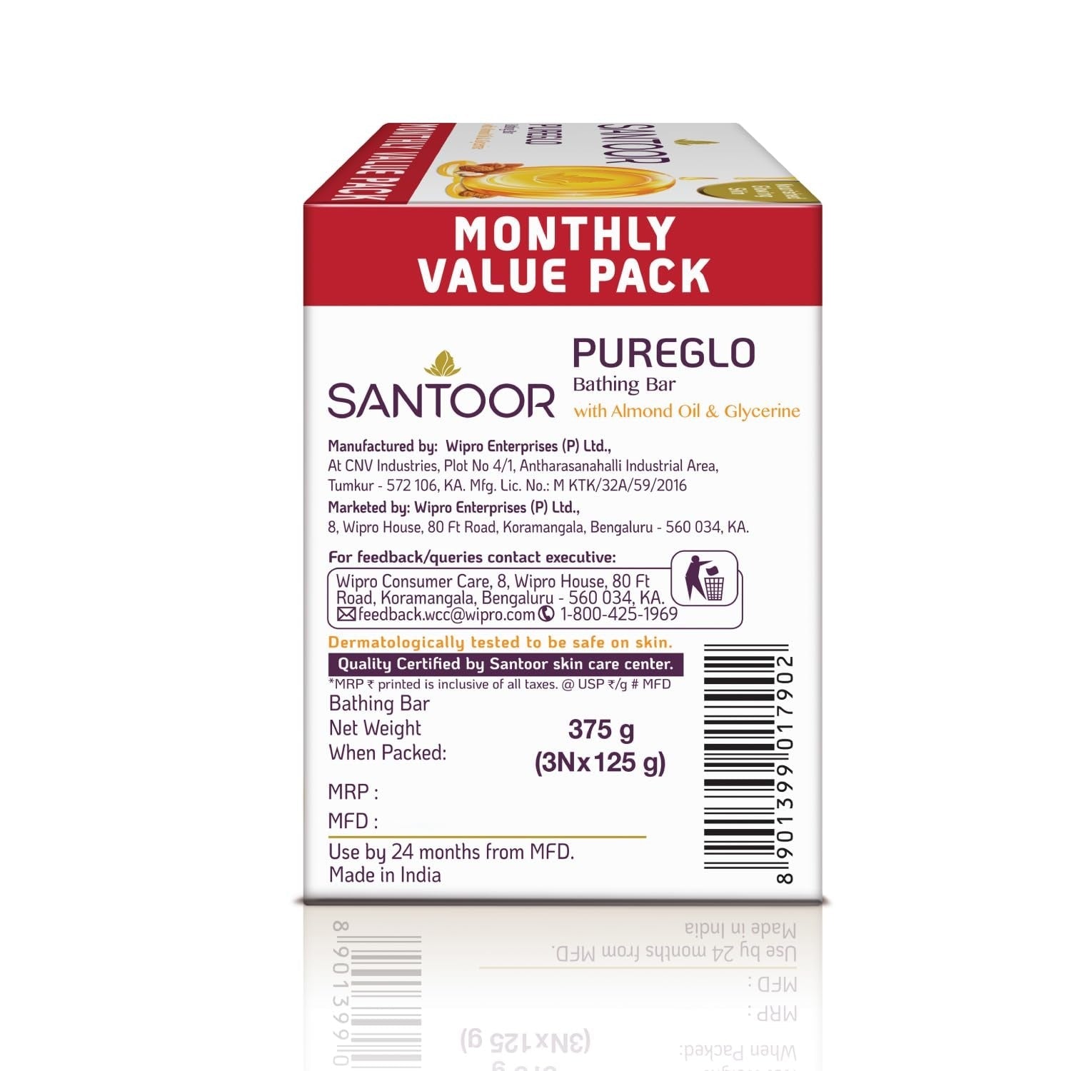 Santoor PureGlo Glycerine Soap - 125 gms (Pack of 3)