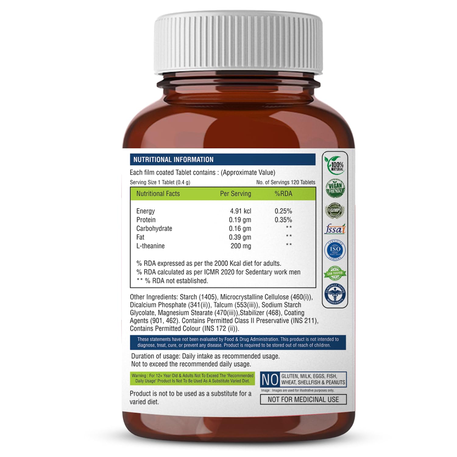 The Body Reserve L-Theanine 200mg 120 Veg Tablets L Theanine Supplements Supports Stress Relief, Reduce Anxiety, Brain Health & Promotes Relaxation