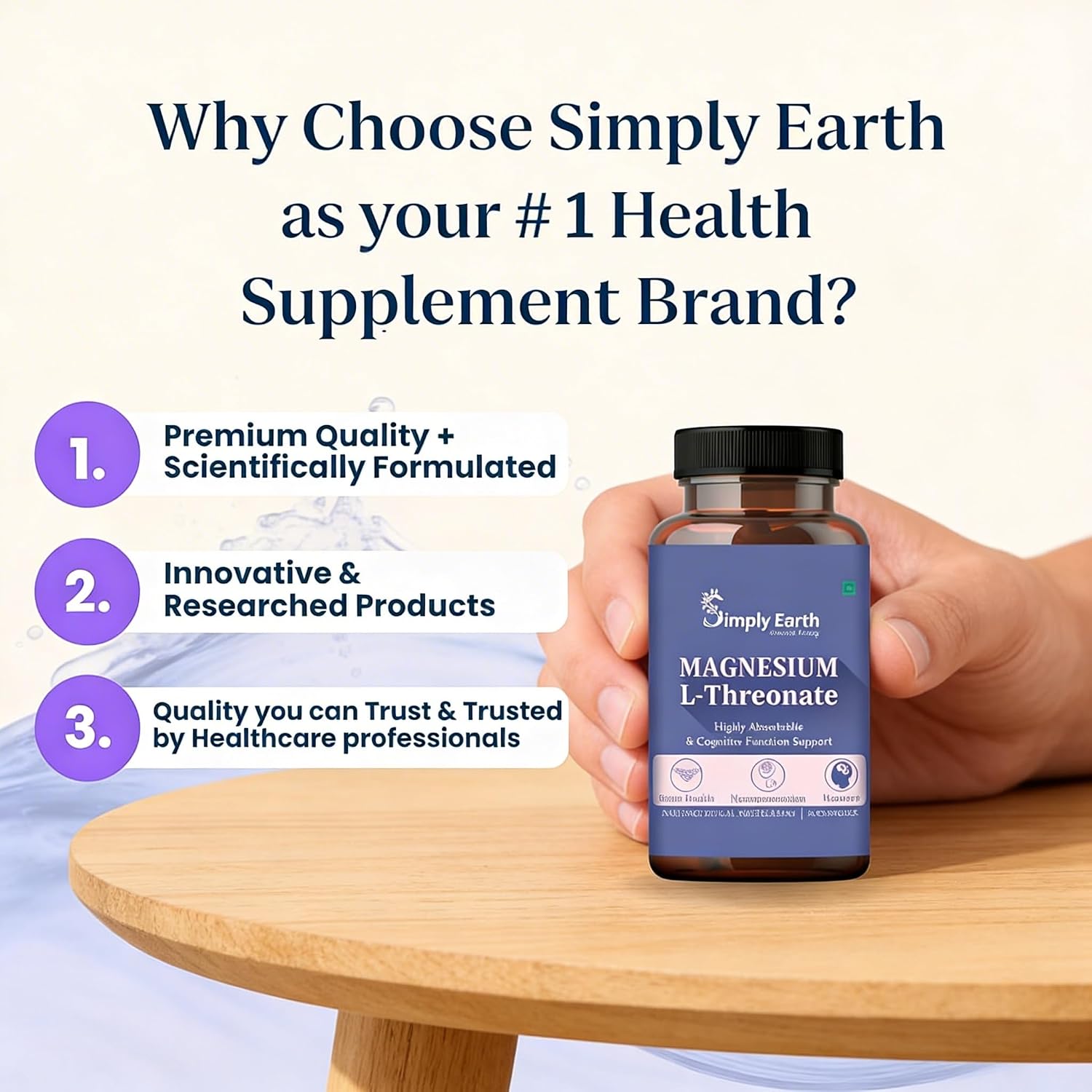 Simply Earth Magnesium L-Threonate, Supports Brain Health & Cognitive Function, Highly Bioavailable Magnesium - 60 Veg Capsules