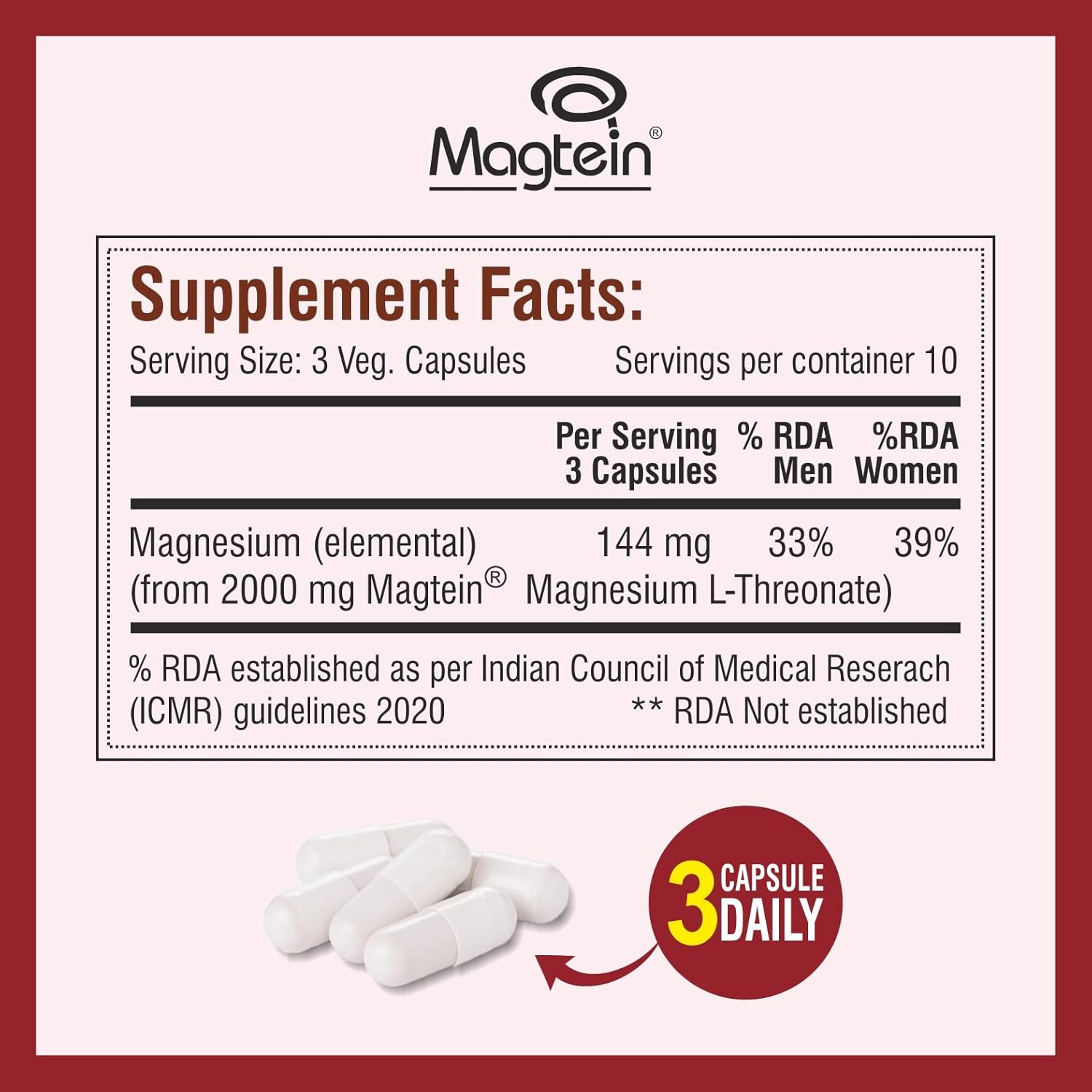 Biotrex Nutraceuticals Magtein Magnesium L-Threonate Supplement, Highly Bioavailable Form of Magnesium, Supports Sleep Health And Cognitive Function - 30 Veg Capsules