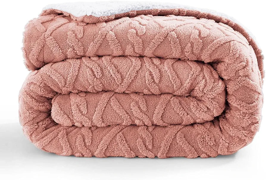 Homekart Flannel with Sherpa Luxurious Super Soft Reversible Double Bed Blanket for Winter 500GSM Blanket Quilt Rajaai Color Pink