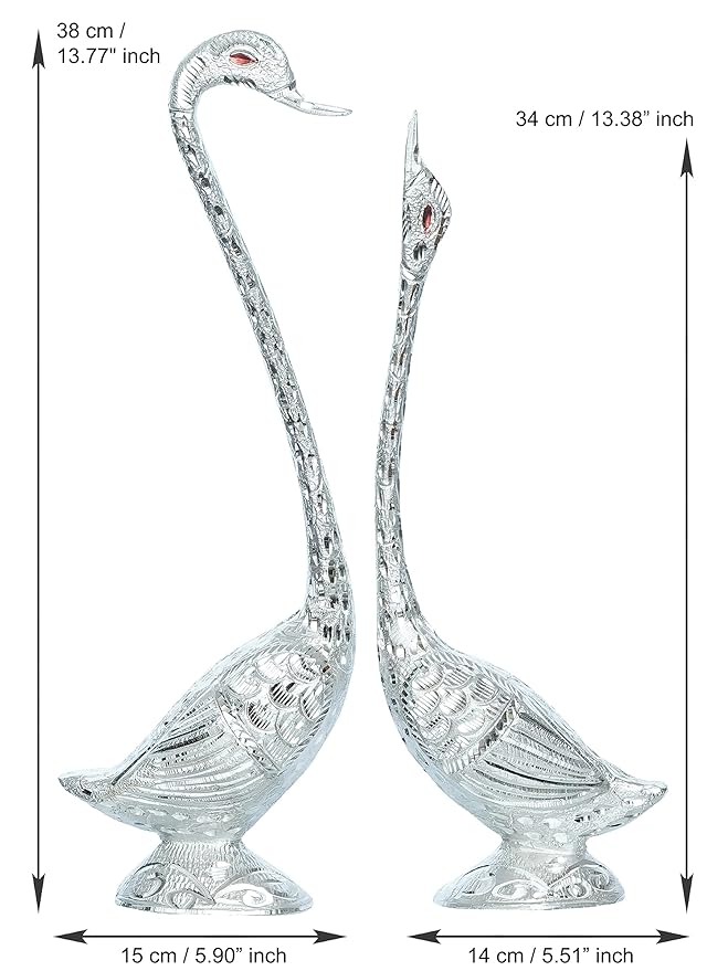 Ecraftindia Silver Metal Handcrafted Swan Couple Statues Love Birds Figurines Decorative Showpieces