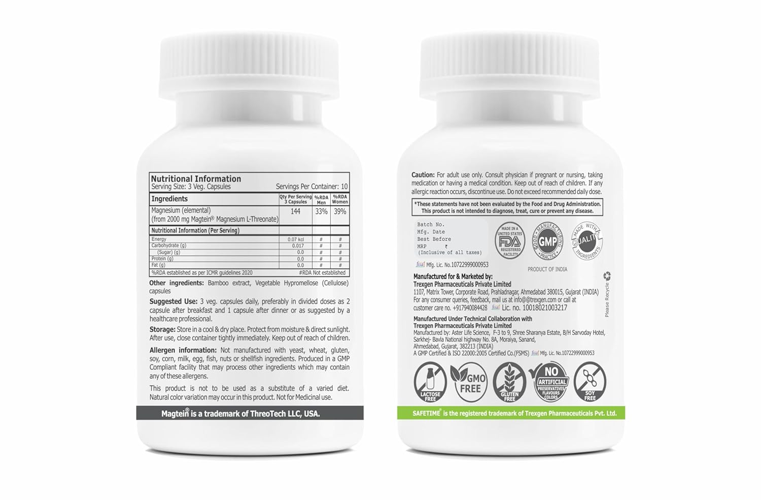 FUNCTIONAL NUTRITION Magtein Magnesium L Threonate Cognitive Function & Brain Health Support (30 Veg. Capsules) (Pack of 1)