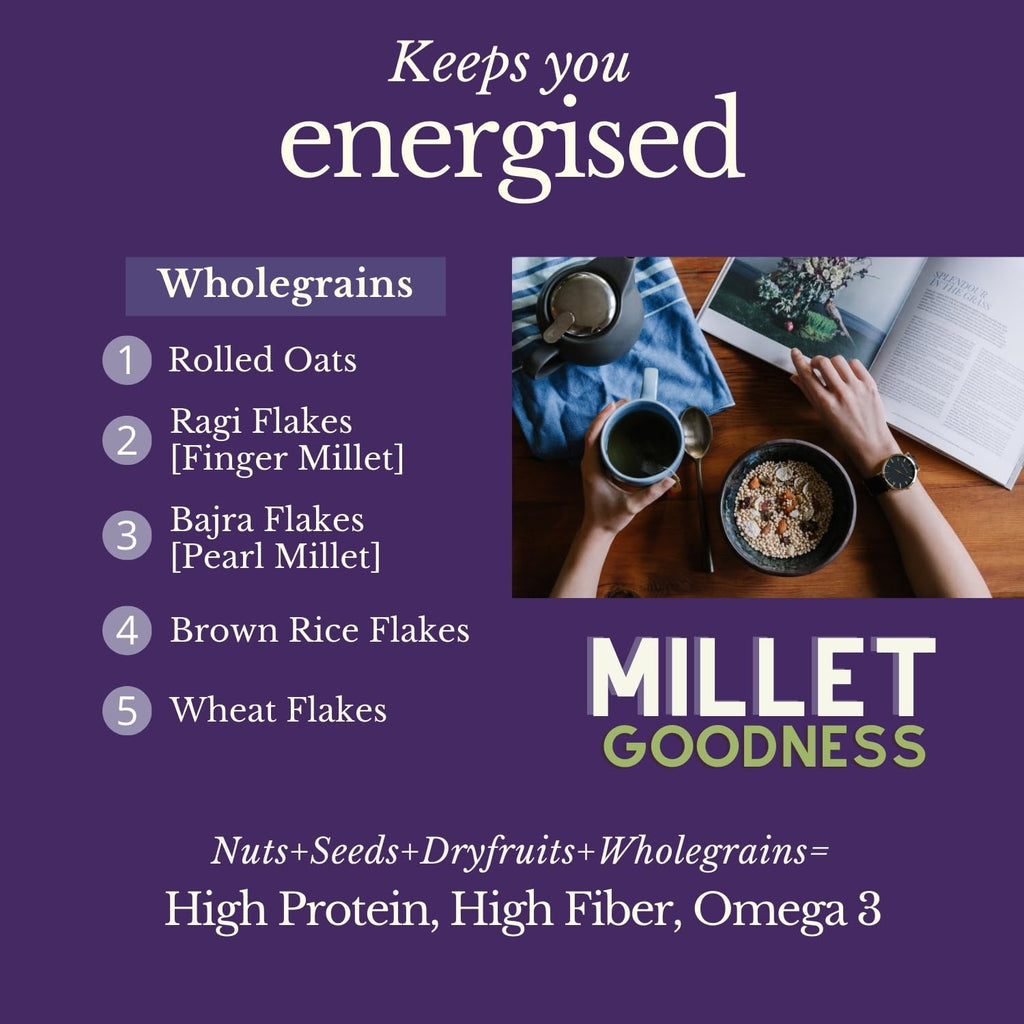 Fulfilling Chocolate Muesli- Tasty & Healthy Breakfast Cereal 700g, Dry fruit & Nuts, Omega 3 rich Pumpkin & Sunflower Seeds + Cranberry | Rolled Oats + Millet Flakes | Vegan