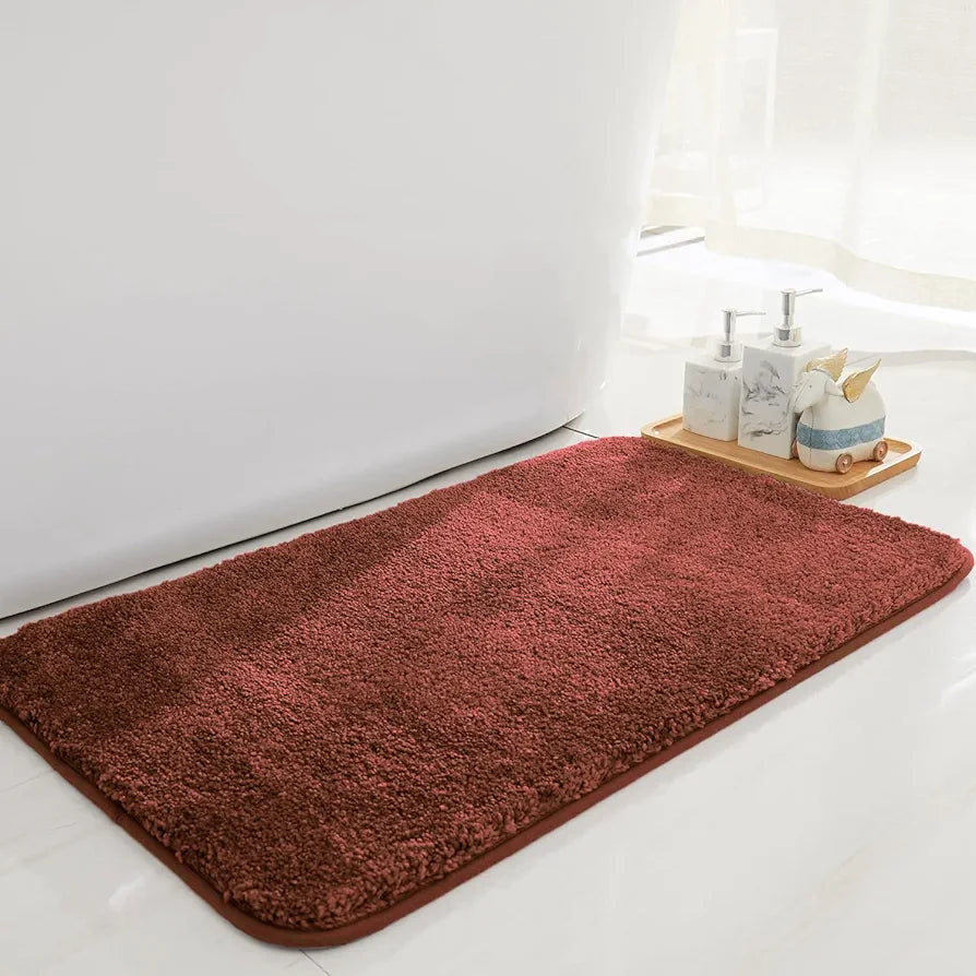 Luxe Home International Microfibre Rectangular Bath Mat Super Soft Anti Skid Newman Mats For Bathroom Colour Rust