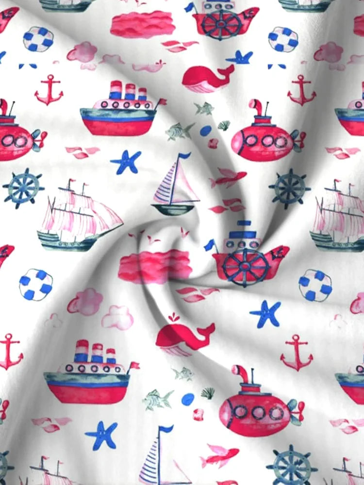 Trance Home Linen 180TC 100% Cotton 78"x72" Standard King Size Elastic Fitted Kids Bedsheet Printed King Bed Size with 2 Pillow Covers Colour Boat Pink