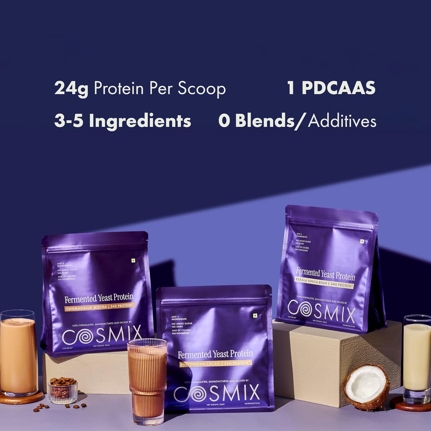 Cosmix Fermented Yeast Protein Powder | 24g Protein | Pure Single-Source Plant Protein | Made In-House | Smooth, Crazy tasty & Gut-Friendly | Chikmagalur Mocha, 38g Sachet