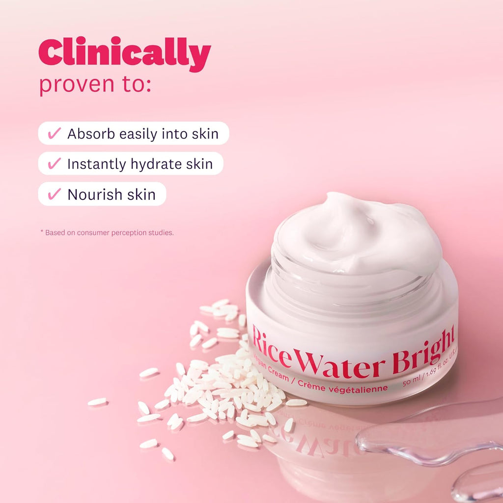 The Face Shop Rice Water Bright Vegan Cream with Ceramide, Niacinamide & Hyaluronic Acid | Brightens Skin, Fades Blemishes & Acne Marks | Korean Skin Care | 50ml