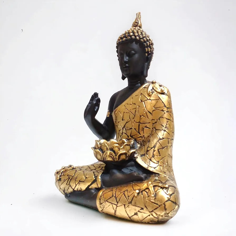 Neelaya Meditating Buddha Statue With Tealight Candle Holder Polyresin Showpiece 28 Cm Black Gold