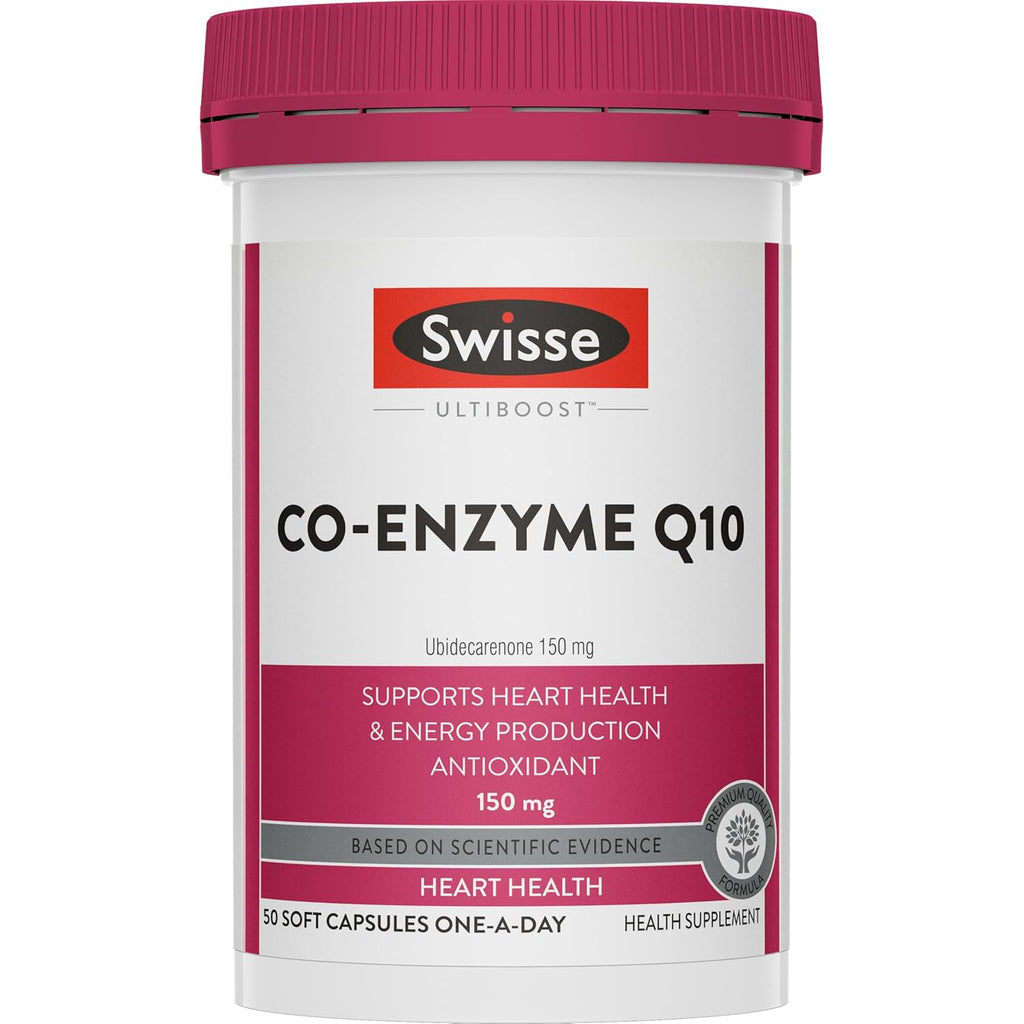 Swisse Coenzyme Q10, 150mg CoQ10 Supplement - Highest Strength CoQ10 In Single Capsule (Manufactured In Australia) High Absorption for Heart & Energy Metabolism - 50 Tablets