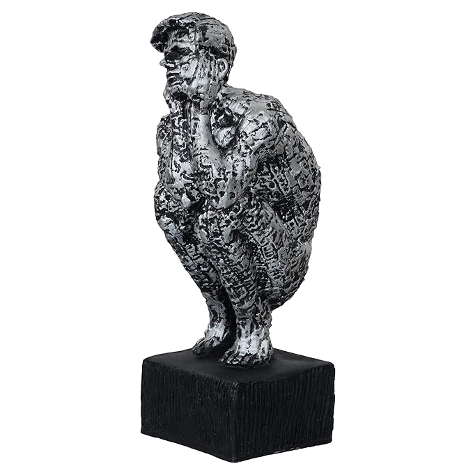 Ecraftindia Silver Polyresin Man Sitting & Thinking Human Figurine