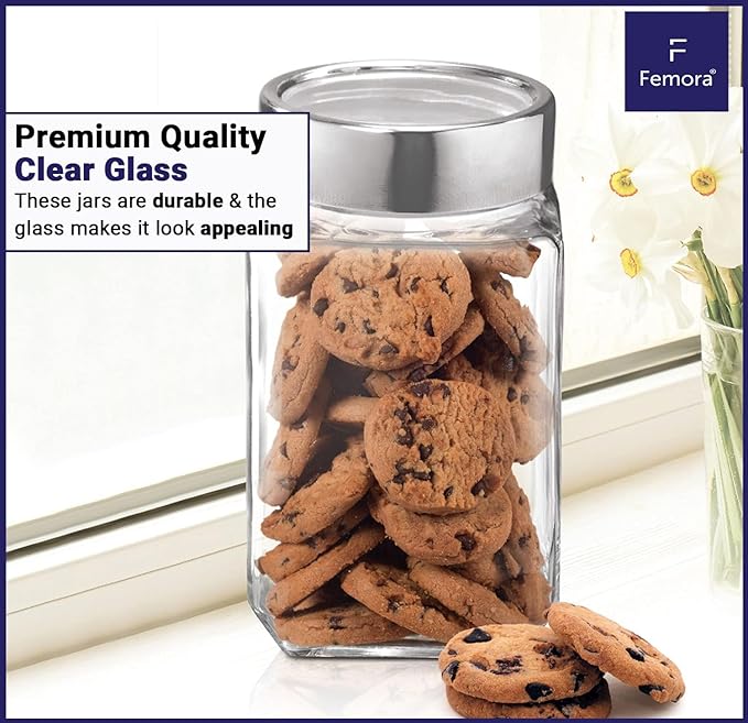 Femora Kitchen Storage Jars Transperent Glass With Steel Lid Air Tight Jar | 1550 Ml | Pack of 1
