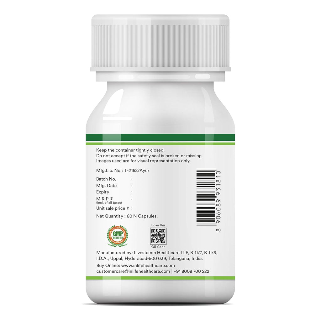 INLIFE Natural Vitamin C Amla Extract Supplement | Immunity, Overall Wellness for Men and Women - 60 Vegetarian Capsules (Pack of 1, 60)