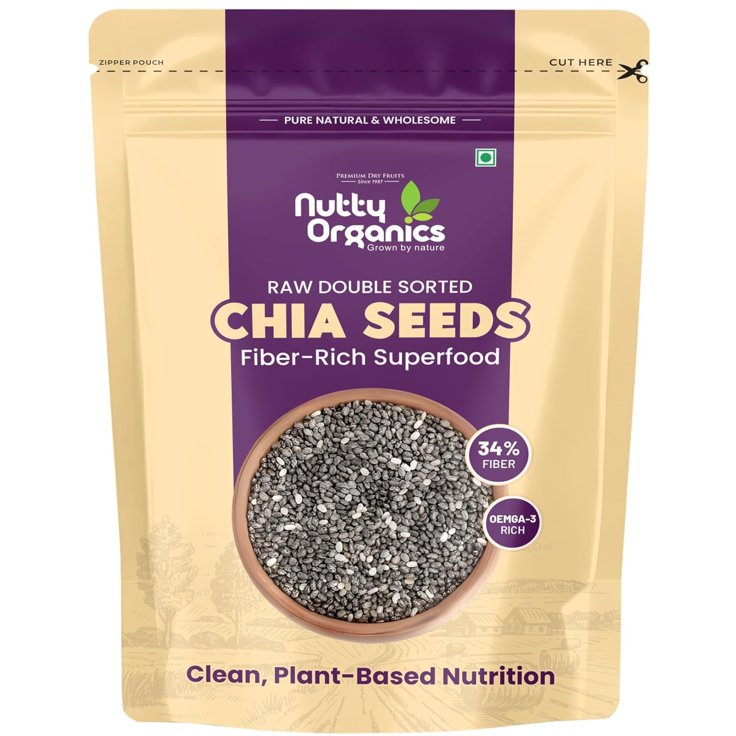 NUTTY ORGANICS Chia Seeds | Clean Chia Seeds for Eating | Seeds for Weight Management- Rich in Calcium, Protein & Fiber, Healthy Snacks