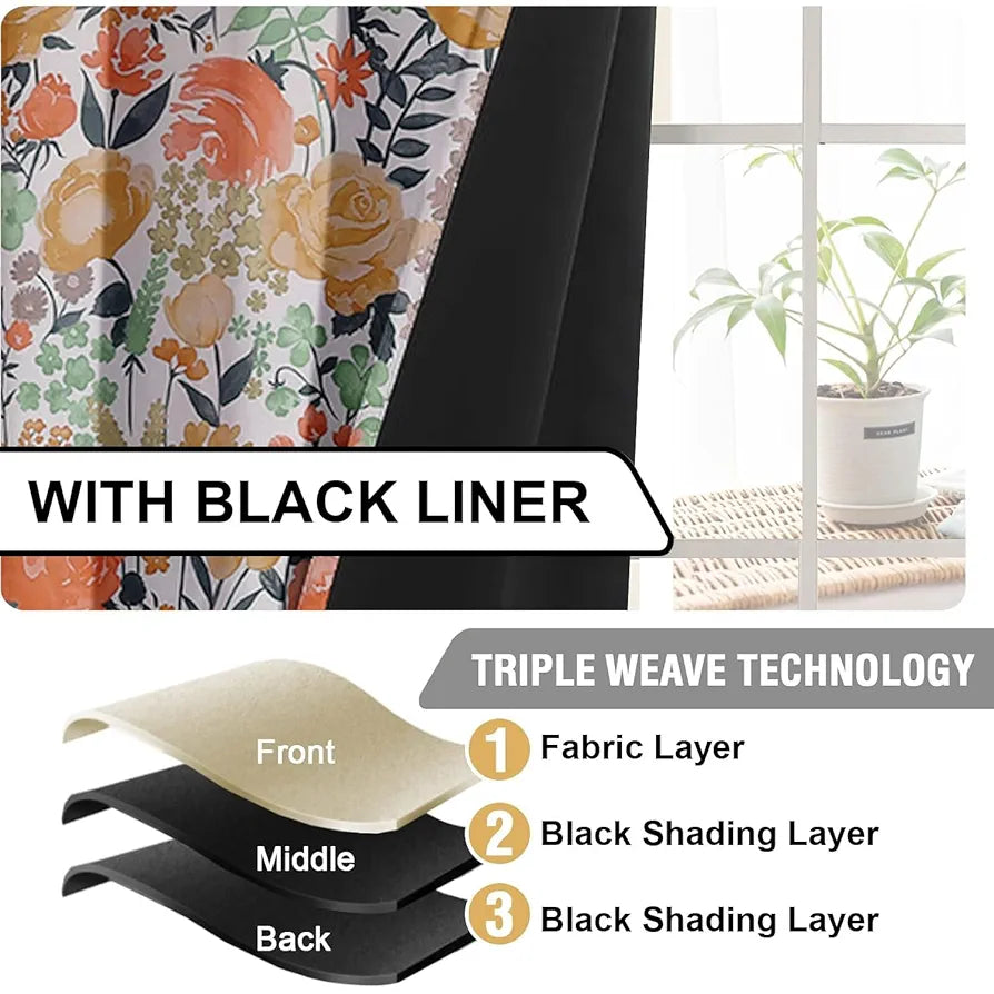 Cloth Fusion Blackout Printed Premium Door Curtains 8 Feet Long Set of 2 White Roses