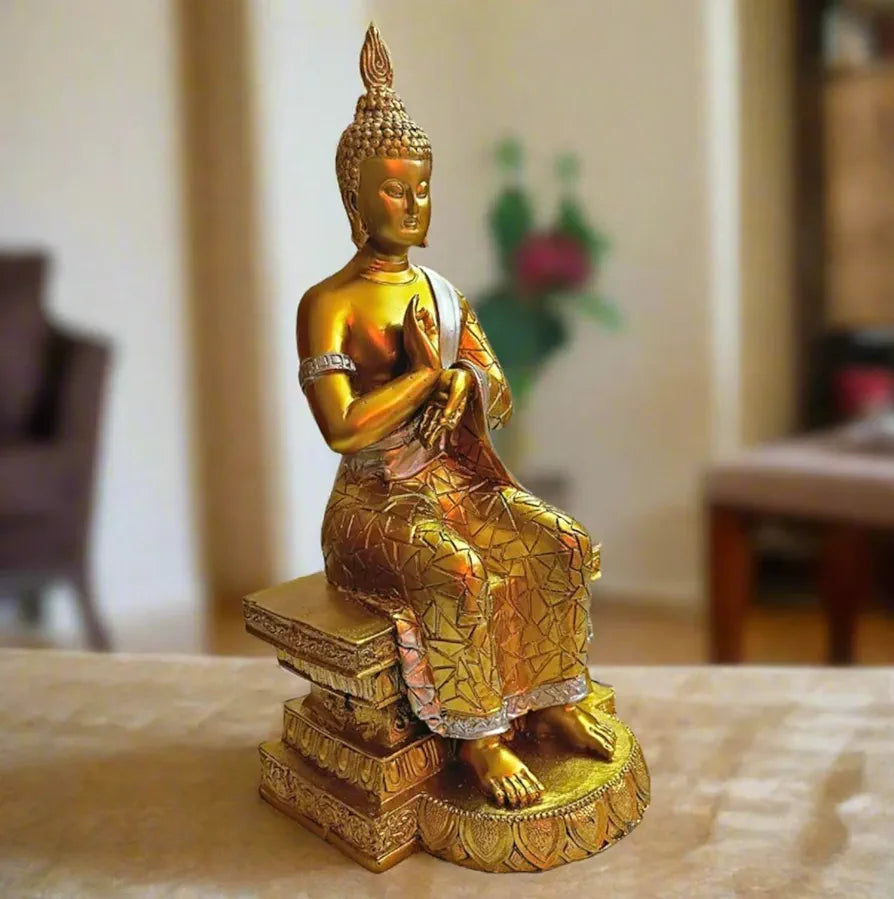 Alila Sitting Meditating Buddha Statue Idols for Home Living Room Decor Golden 11 Inches