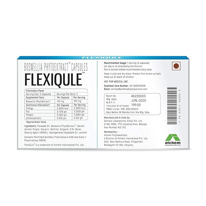 Alchem Life Flexiqule A Natural Care For Joint Stiffness & Pain 10 Caps | Pack Of 3 Strips