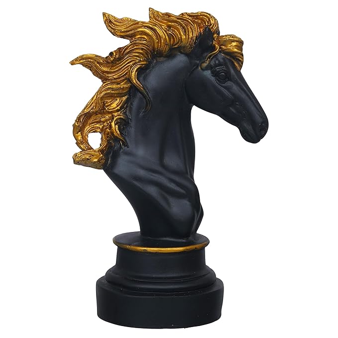 Ecraftindia Polyresin Black & Golden Horse Head Statue Animal Figurine Decorative Showpiece | Ideal Decor and Gift for Horse Lovers