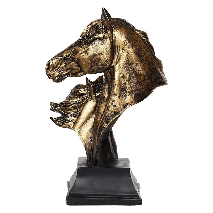 Ecraftindia Antique Finish Horse Couple Face Handcrafted Polyresin Decorative Showpiece