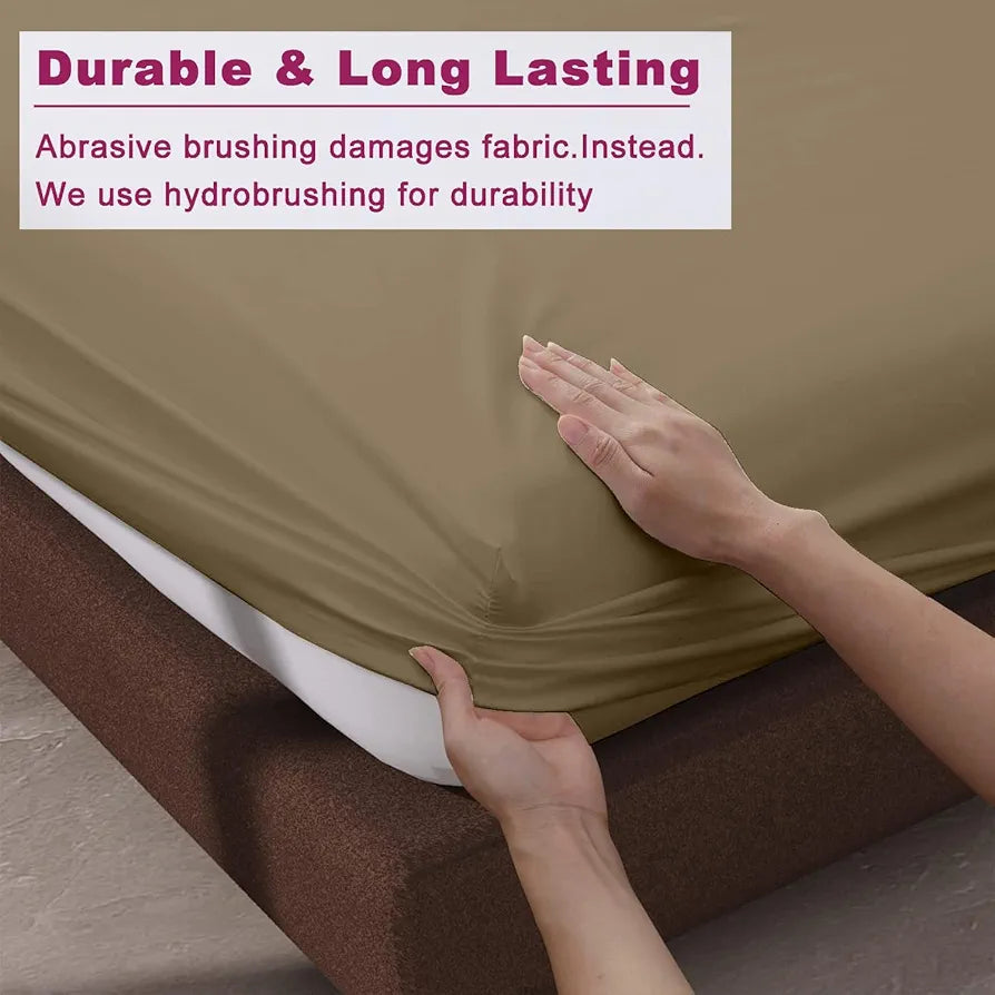 Trance Home Linen 100% Cotton 78x72 inch King Elastic Fitted Bedsheet 400TC Soft Durable Plain with 2 Pillow Covers Colour Brown Grey