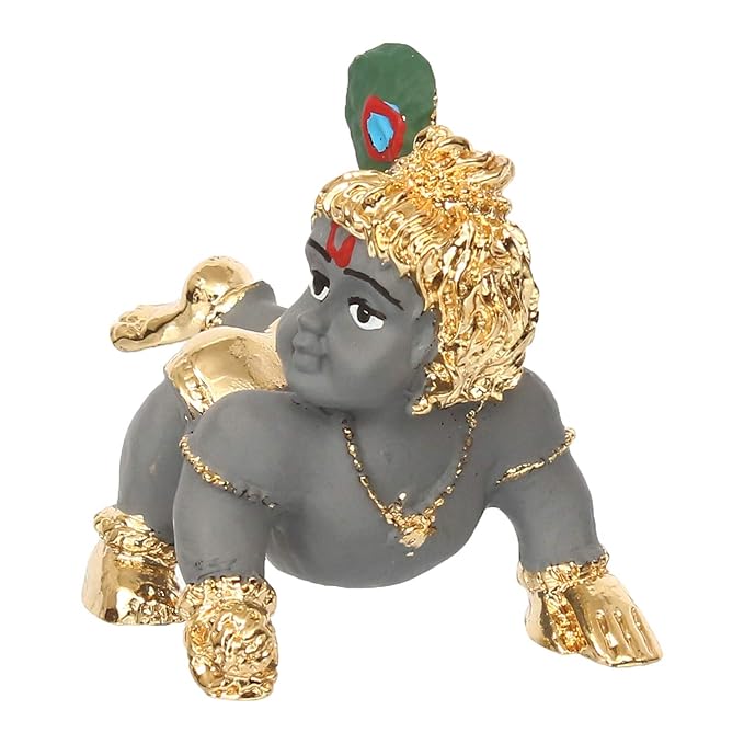 Ecraftindia Gold Plated Laddu Gopal/ Lord Krishna Decorative Showpiece
