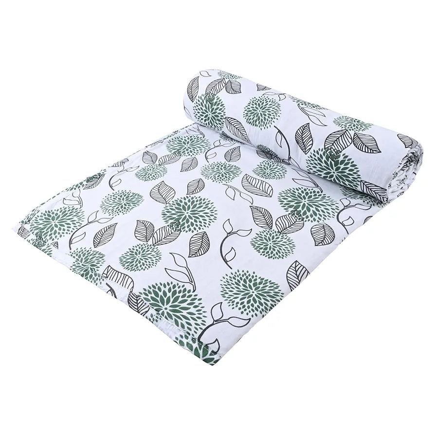 Trance Home Linen Pure Cotton Reversible Dohar Double Bed Size Ac Blanket Comforter Soft Light-Weight Bed Blanket Colour Spring Green Blue Leaves
