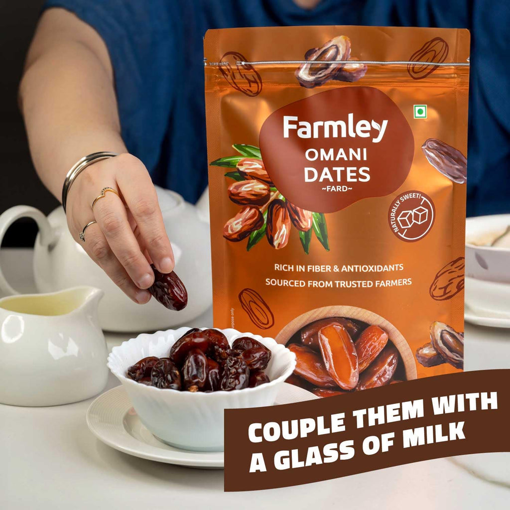 Farmley Omani Fard Dates/Khajur, 500 g | Healthy Snacks, Rich in Fibre, Naturally Sweet, Naturally Low-Fat Food