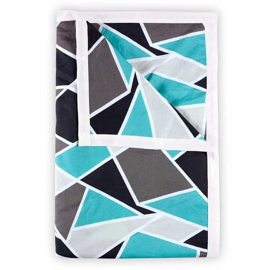 Divine Casa 100% Cotton 144 TC Reversible Geometric Printed Double Bed AC Dohar Blanket for Mild Winter TC - 144 Colour Crystal Teal