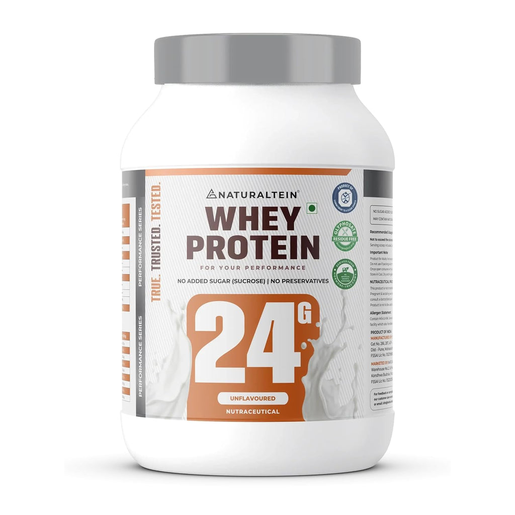 NATURALTEIN Natural Whey Max Protein â€“ 1 kg (Unflavoured) | 24 g Protein per Serving | Naturally Formulated | No Added Sugar | Non-GMO | Soy & Gluten Free | Smooth Mixability & Easy Digestion