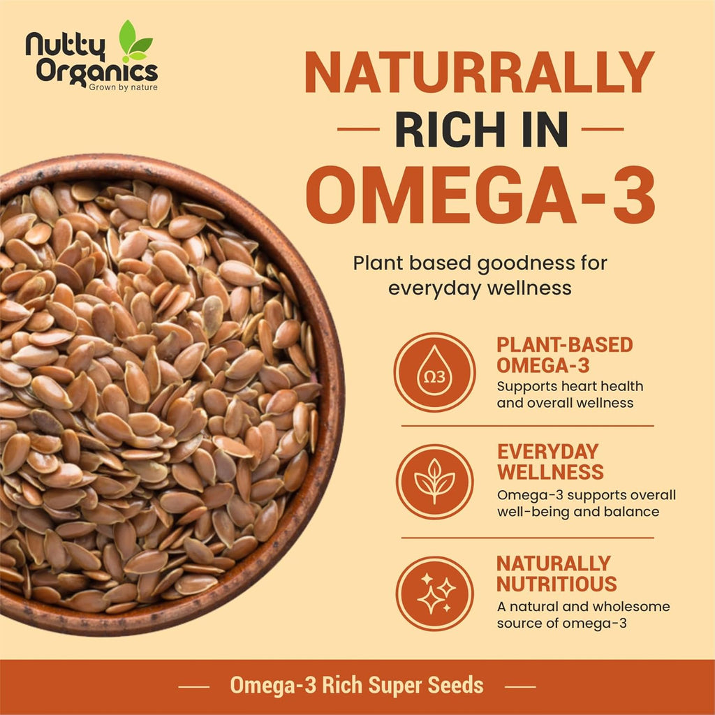 NUTTY ORGANICS Flax Seeds| Natural Raw Flax seeds for Eating High Dietary Fiber Alsi Seeds Rich in Magnesium- Helps in Manage Blood Sugar Levels & Heart