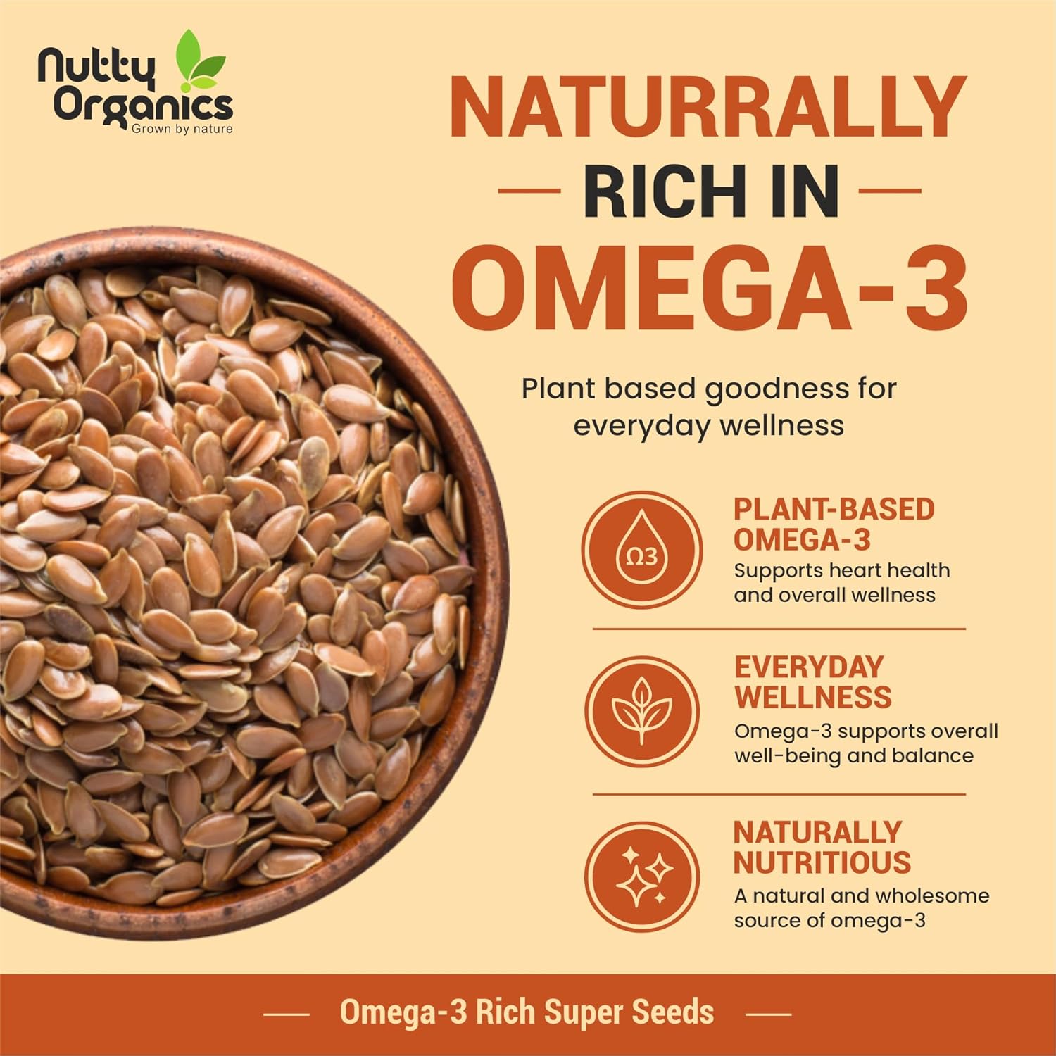 NUTTY ORGANICS Flax Seeds| Natural Raw Flax seeds for Eating High Dietary Fiber Alsi Seeds Rich in Magnesium- Helps in Manage Blood Sugar Levels & Heart