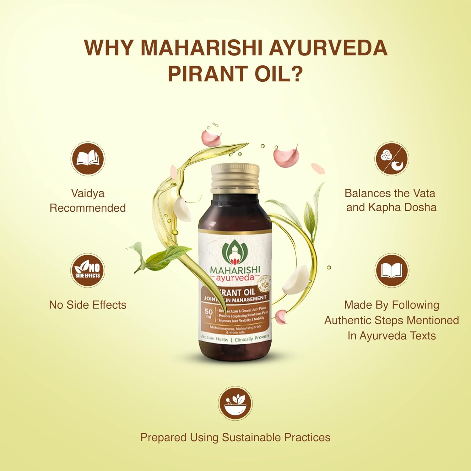 Maharishi Ayurveda Pirant Oil - Ayurvedic Massage Oil for Joint and Muscle Pain Relief -50ml