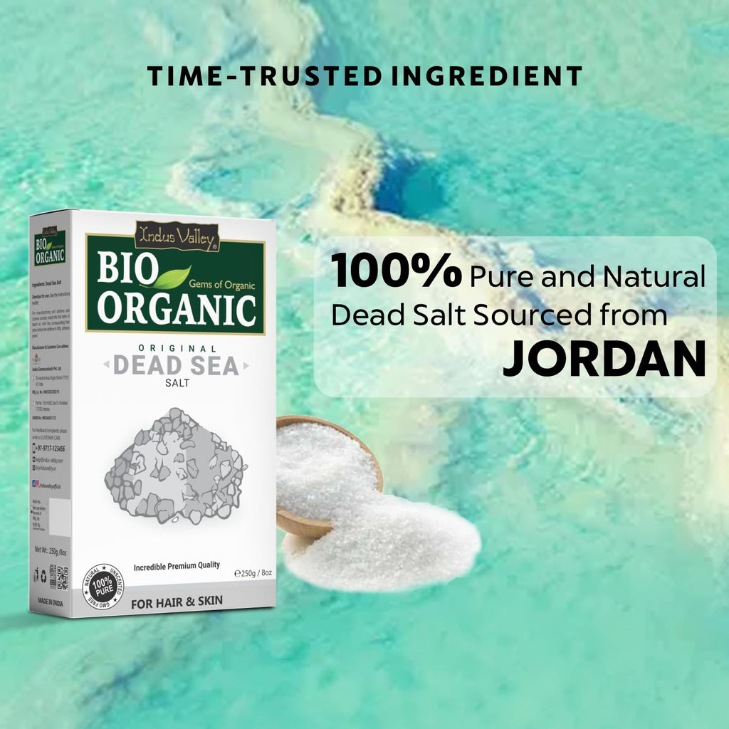 INDUS VALLEY Bio Organic 100% Natural Dead Sea Salt for Skin Healing, Detoxifies Skin, Stimulate Hair Growth and Hydration (250g)