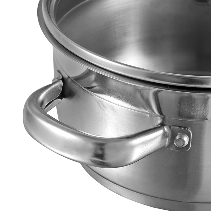 Vinod Two Tone Stainless Steel Saucepot with Glass Lid 4 Litre, 22cm (6.2mm Thick Base) | Triply Saucepot, Sturdy Riveted Handle