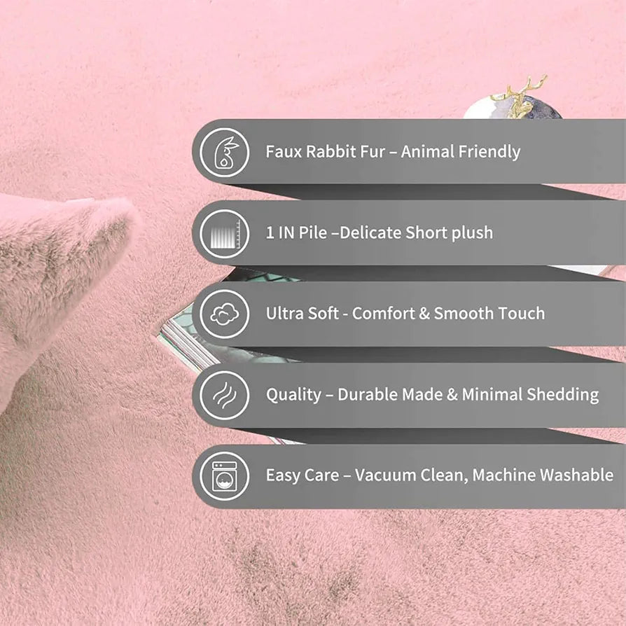 Luxe Home International Rectangular Bath Mat Super Soft Anti Skid Rabbit Fur Mats 40X60 Cm Colour Peach