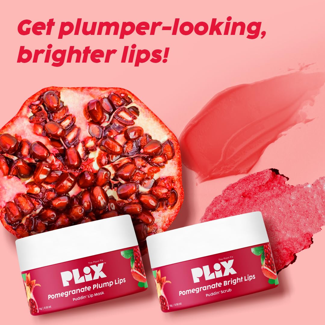 PLIX  Pomegranate Lip Care Combo, Exfoliating Scrub and Plumping Lip Mask (15 + 15) gms