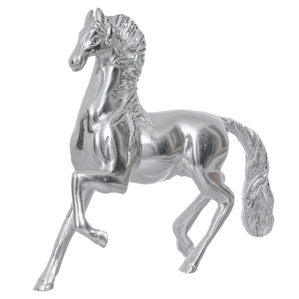 Ecraftindia White Metal Silver Running Horse Statue Animal Figurine Decorative Showpiece for Home and Office Decor