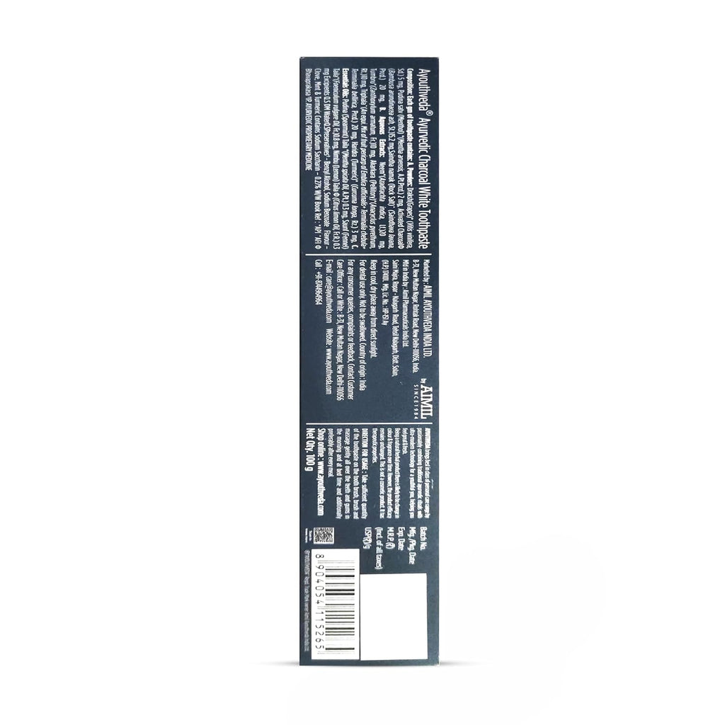 Ayouthveda Ayurvedic Charcoal White Toothpaste | Activated Bamboo Charcoal & Turmeric | Advanced Deep Cleaning | Natural Whitening | Anti-Bacterial Gum Protection & Fresh Breath | 100g (Pack of 1)