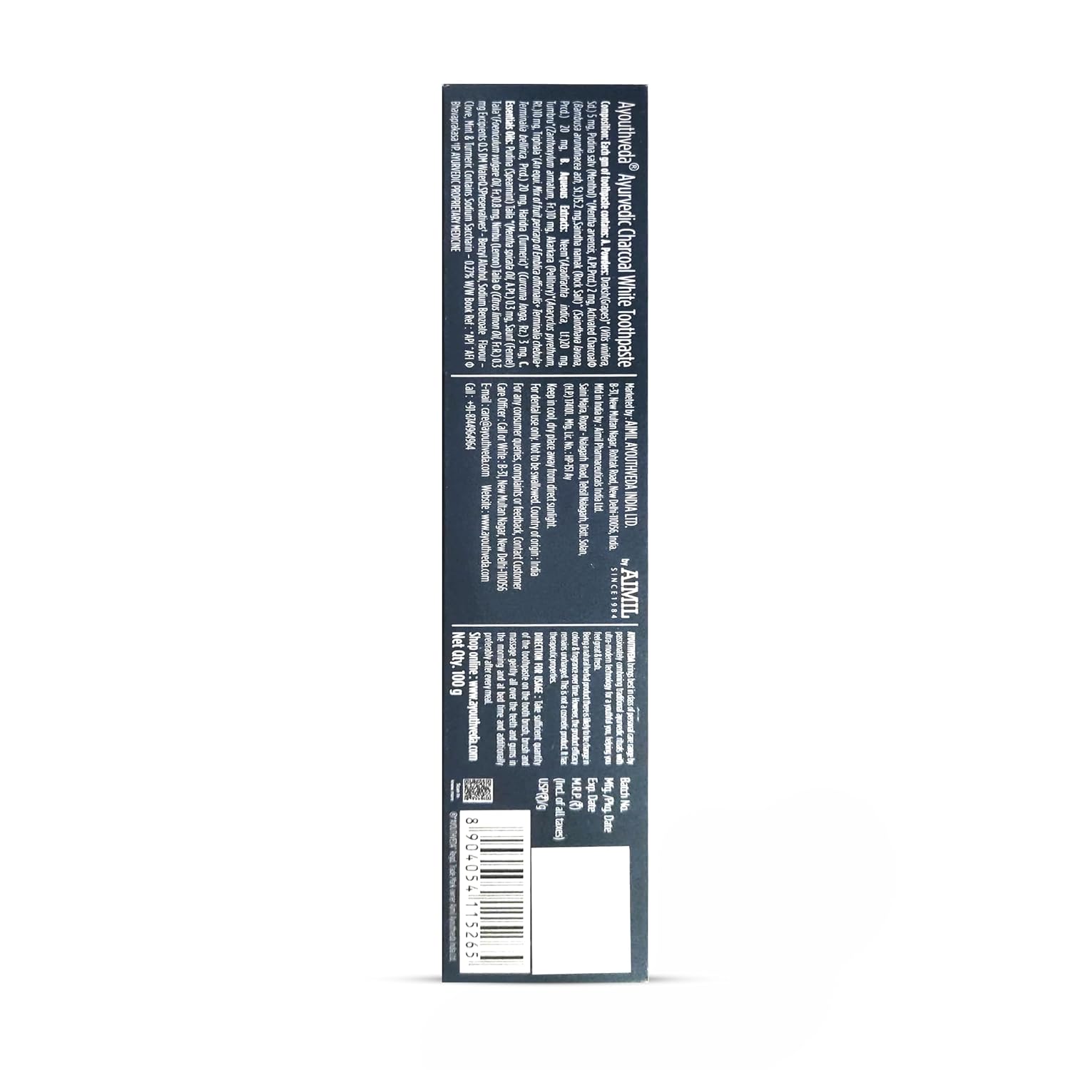Ayouthveda Ayurvedic Charcoal White Toothpaste | Activated Bamboo Charcoal & Turmeric | Advanced Deep Cleaning | Natural Whitening | Anti-Bacterial Gum Protection & Fresh Breath | 100g (Pack of 1)